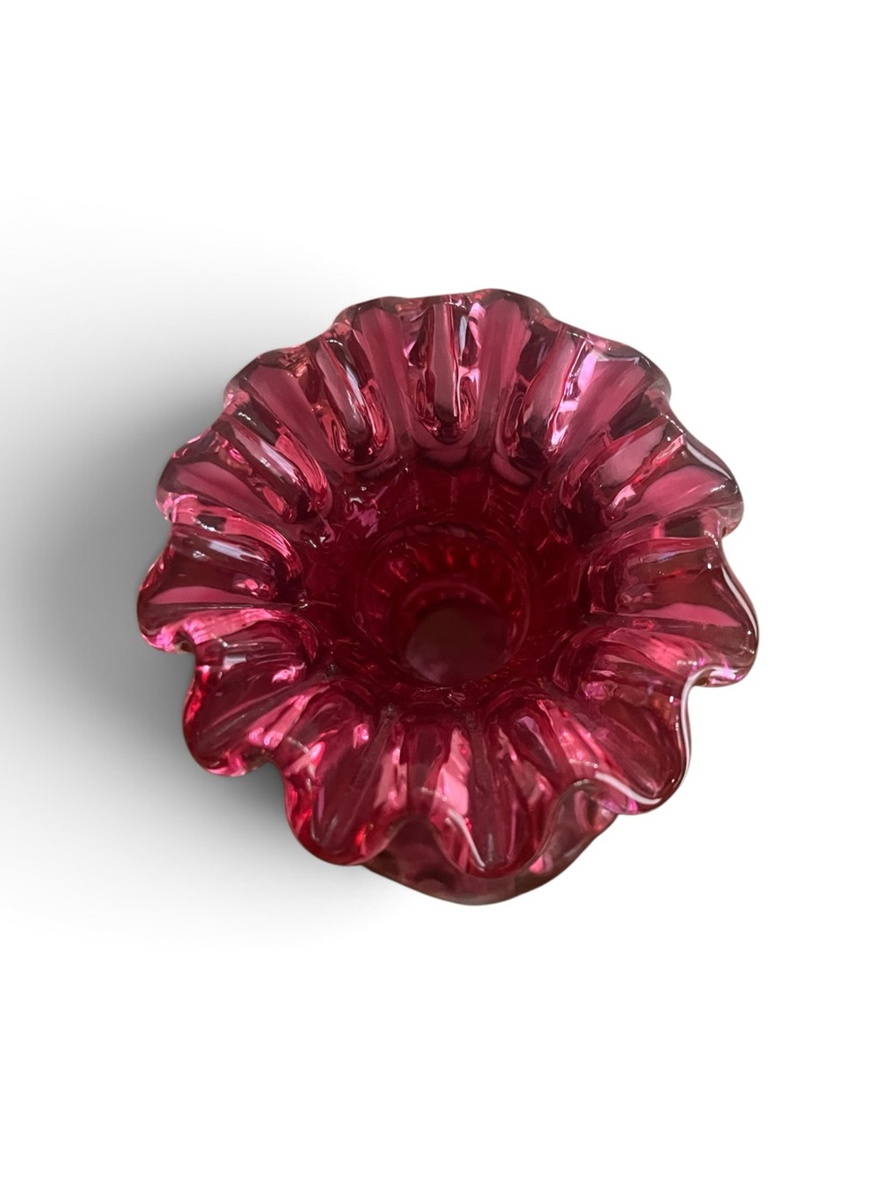 Vintage Fenton Glass Cranberry Ruffle Edge, Dot Pattern Flower Vase 7” - Picture 2 of 5